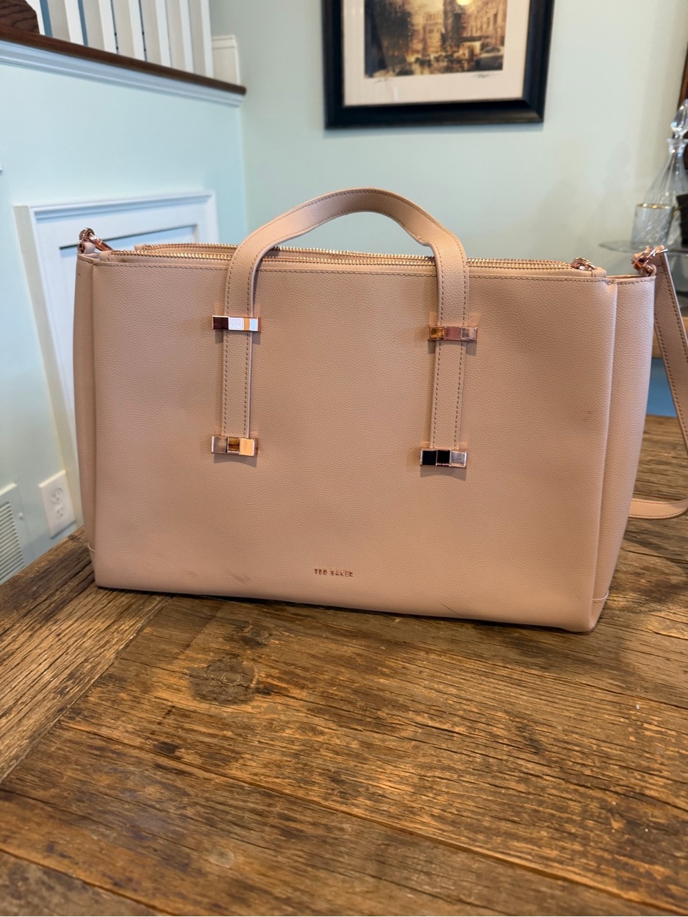 Ted Baker Blush Pink Leather Tote with Rose-Gold Accents